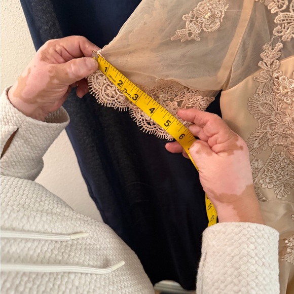 Champagne Lace Formal Dress W/ Sheer Lace Top-Size US 16 Eveng /Wdg. Guest Gown - Picture 9 of 12